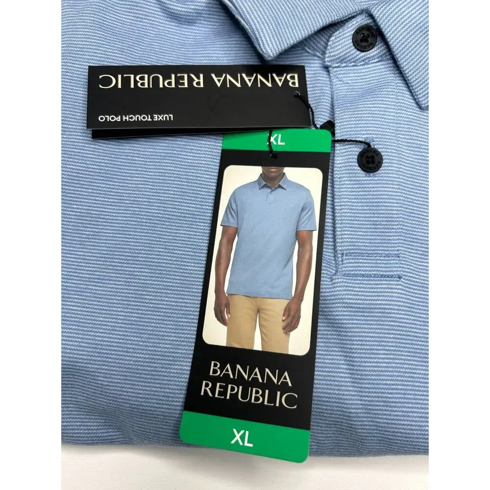 Banana Republic Men's Luxe Polo Shirt, Short Sleeve, Cotton, Blue, Size XL